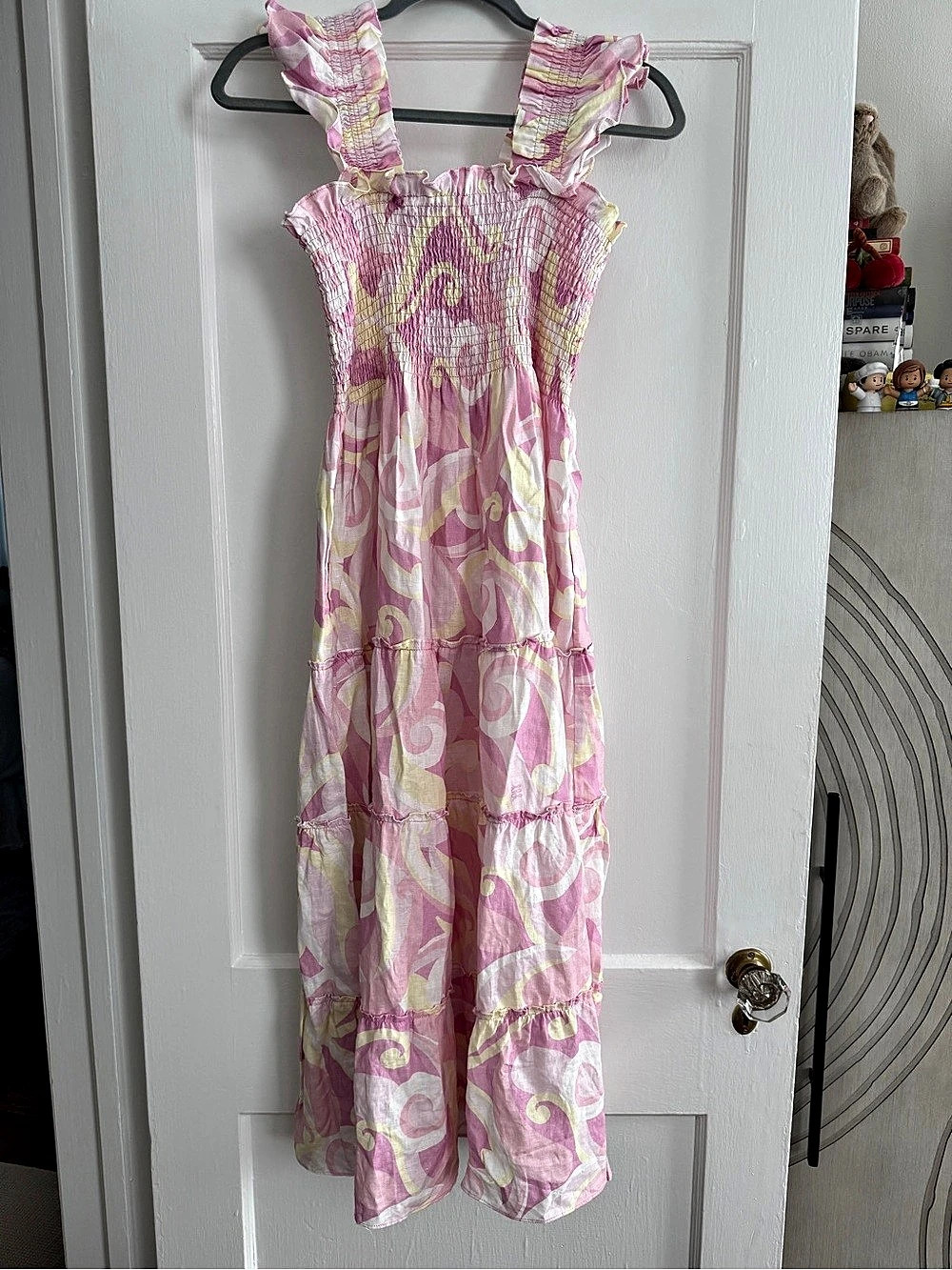 Hill House Home The Ellie Nap Dress Candy Kaleidoscope Linen Size XS Smocked EUC